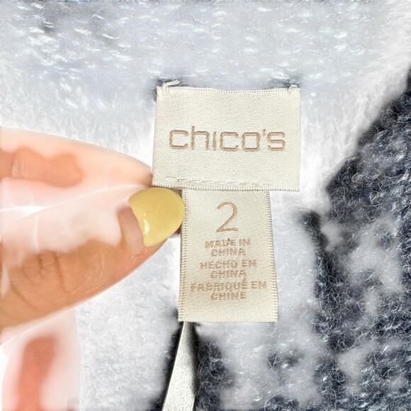 Chico's Sz 2 Blue Gray Knit Wool Blend Zip Up Long Cardigan Layering Sweater - Picture 11 of 12